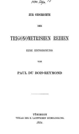 Zur Geschichte der trigonometrischen Reihen : Eine Entgegnung
