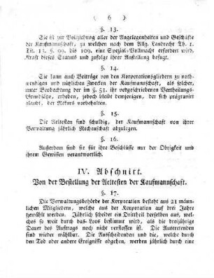 IV. Abschnitt: Von der Bestellung der Aeltesten der Kaufmannschaft