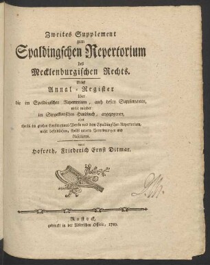 Suppl. 2: Repertorium Iuris Mecklenburgici