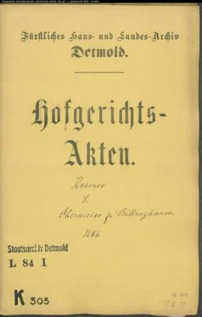 Kramer, Kord in Detmold gegen Obermeier zu Billinghausen - Schuldforderung