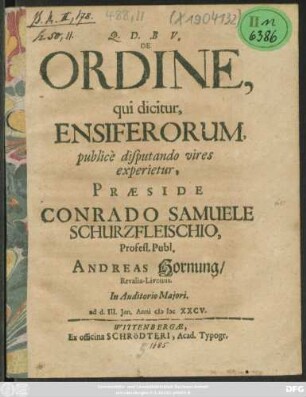 De Ordine, qui dicitur, Ensiferorum