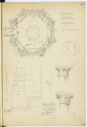 Baptisterium, Cremona: Grundriss, Details (aus: Skizzen- und Fotoalbum 4)