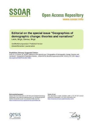 Editorial on the special issue "Geographies of demographic change: theories and narratives"