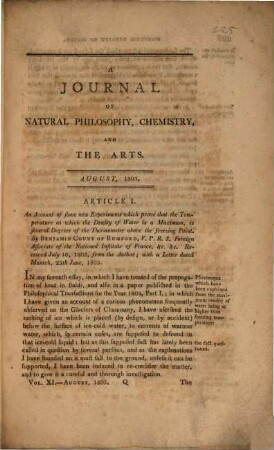Journal of natural philosophy, chemistry and the arts. N.S., 11. 1805