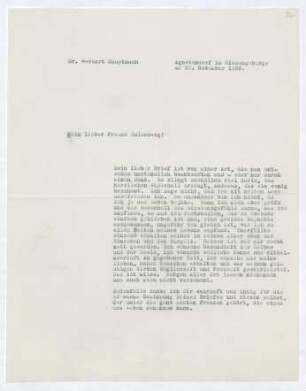 Brief von Gerhart Hauptmann an Herbert Eulenberg