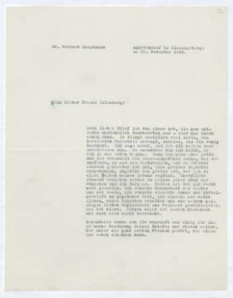 Brief von Gerhart Hauptmann an Herbert Eulenberg