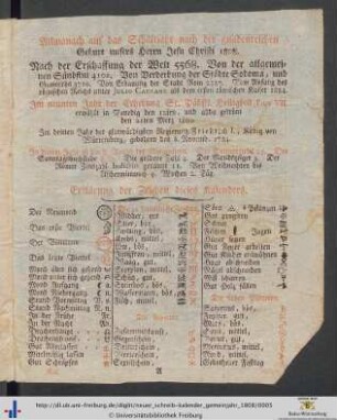 Almanach auf das Gemeinjahr nach der gnadenreichen Geburt unsers Herrn Jesu Christi 1807.