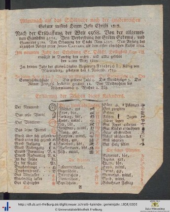 Almanach auf das Gemeinjahr nach der gnadenreichen Geburt unsers Herrn Jesu Christi 1807.