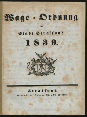 Wage-Ordnung der Stadt Stralsund