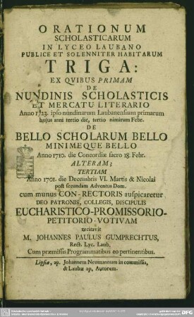 Orationum Scholasticarum In Lyceo Laubano Publice Et Solenniter Habitarum Triga ..