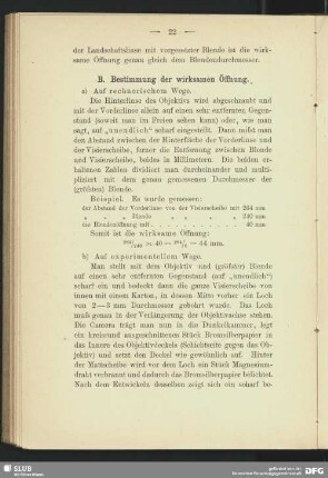 B. Bestimmung der wirksamen Öffnung