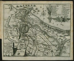 Geographischer Plan der Stadt Dantzig mit der Rusischen Belagerung u. Attaque ...