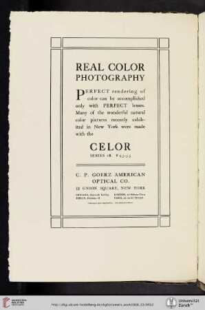 C. [Carl] P. [Paul] Goerz American Optical Co. [Colour Photography, Celor Lens]
