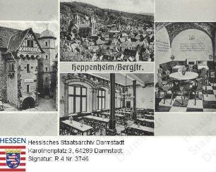 Heppenheim an der Bergstraße, Winzerkeller Starkenburger Winzerverein im Amtshof / Außenansicht, 2 Interieurs und Panorama von Heppenheim