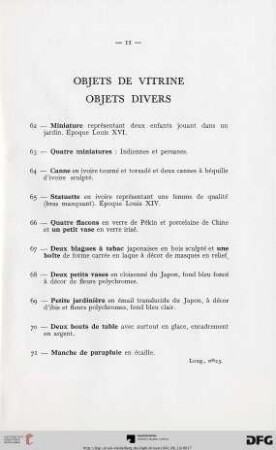 Objects De Vitrine Objects Divers (Nr. 62-71)