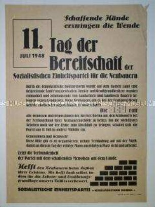Maueranschlag mit einem Zitat aus der Rede von Wilhelm Pieck auf der 1. Parteikonferenz der SED