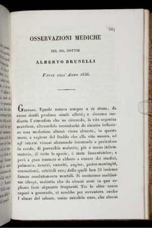 Osservazioni Mediche Del Sig. Dottor Alberto Brunelli Fatte Nell' Anno 1836.