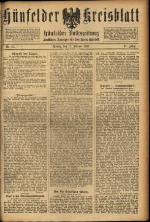 Ausgabe vom Freitag, den 17. Februar 1922.