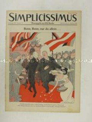 Satirezeitschrift "Simplicissimus" mit Titel-Karikatur auf den Besuch des österreichischen Bundeskanzlers in Bonn