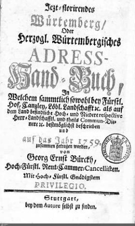 1759: Württembergisches Adressbuch, 1759