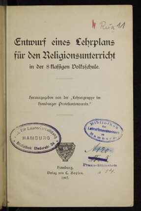 Entwurf eines Lehrplans für den Religionsunterricht in der 8klassigen Volksschule