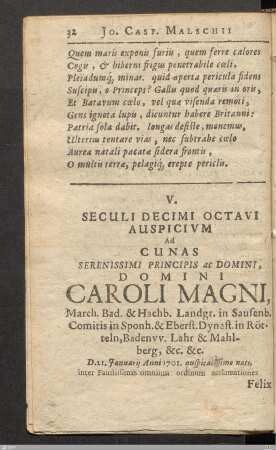 V. Seculi decimi octavi auspicium