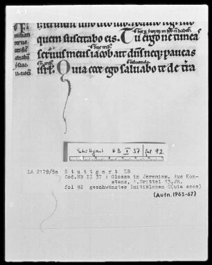 Jeremias cum Glossa ordinaria - Gilbertus universalis — Initiälchen Q(uia ecce) mit Cauda, Folio 92recto