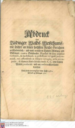 Abdruck des Büdinger Wald-Weistums nach dem Exemplar von 1380 (zwei Exemplare)