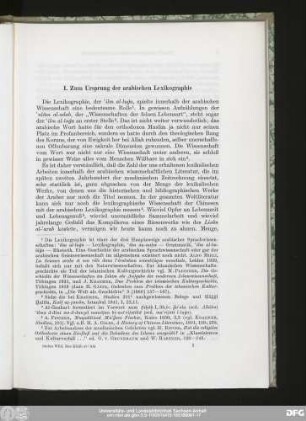 I. Zum Ursprung der arabischen Lexikographie