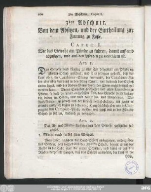 Caput I. Wie das Gewehr am pferde zu führen, damit auf- und abzusitzen, und aus den Pferden zu marchiren ist.