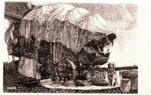 Altes Botenfuhrwerk: "Das Alte stürzt, es ändern sich die Zeiten!" ; "Idyll aus Zangenbergs Gut."