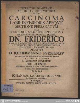 Dissertatio Inauguralis Medico-Chirurgica Sistens Carcinoma Labii Inferioris Absque Sectione Persanatum