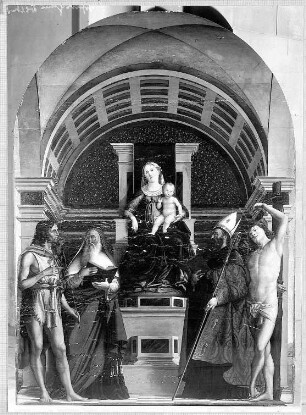 Thronende Maria mit dem segnenden Kind und den Heiligen Johannes dem Täufer, Hieronymus, Augustinus und Sebastian