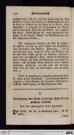 3. Berichtigung einer Stelle in des Hrn. Prof. de Luca gelehrtem Oestreich. Von dem Herausgeber dieses Journals