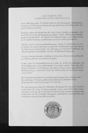 Der Verein für Hamburgische Geschichte