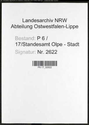 Sterberegister Standesamt Olpe-Stadt