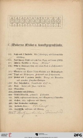 C. Moderne Möbel u. Kunstgegenstände (Nr. 213-327)