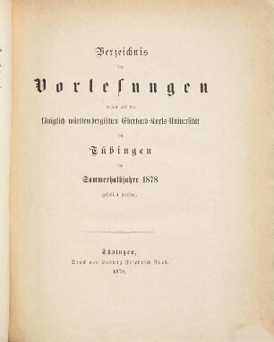 Tübinger Universitätsschriften, 1878