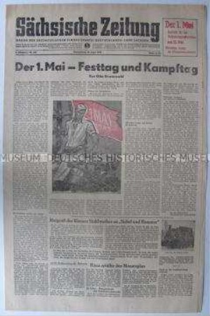 Tageszeitung der SED Sachsen "Sächsische Zeitung" zum 1. Mai