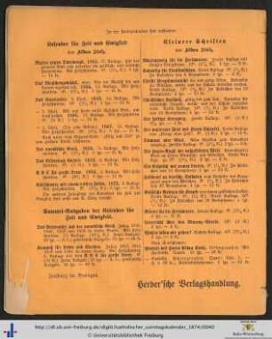 Werbung der Herder'schen Verlagshandlung.