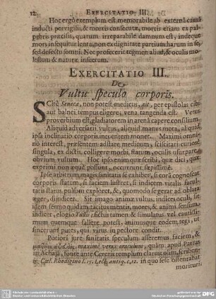 Exercitatio III. De Vultu speculo corporis.