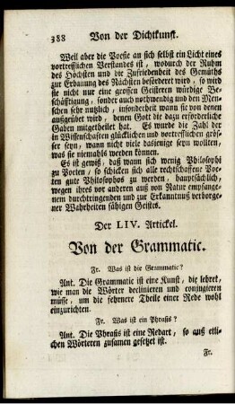 Der LIV. Artickel. Von der Grammatic.