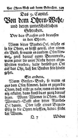 Das 9. Capitel. Von dem Ohren-Wehe, und deren unterschiedlichen Gebrechen.