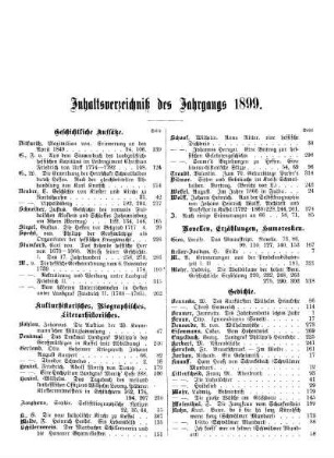 Inhaltsverzeichniß des Jahrganges 1899