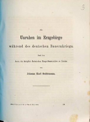 Die Unruhen im Erzgebirge während des deutschen Bauernkriegs : nach den Acten des Königlich Sächsischen Hauptstaats-Archivs zu Dresden