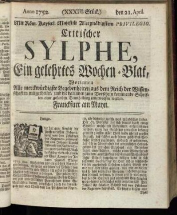 (XXXIII. Stück.) den 21. April. Anno 1752.