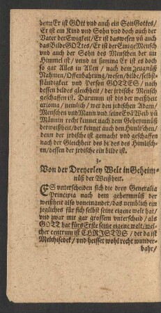 3. Von der Dreyerley Welt in Geheimnüß der Weißheit.