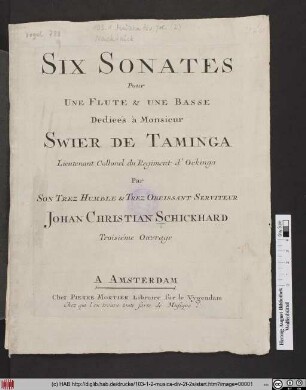 Six Sonates Pour Une Flute & Une Basse : Troisiéme Ouvrage