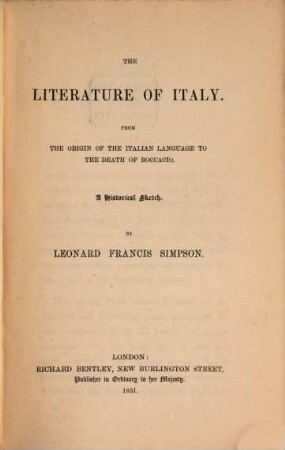 The Literature of Italy : From the origin of the Italian language to the death of Boccacio