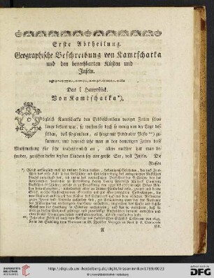 Erste Abtheilung: Geographische Beschreibung von Kamtschatka und den benachbarten Küsten und Inseln